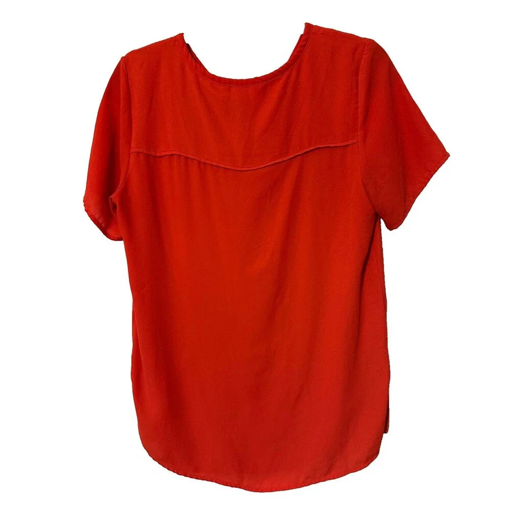 Michael Kors Top Sz 4 Coral‎ Orange Silky Zipper Neckline Lined Shirt Blouse